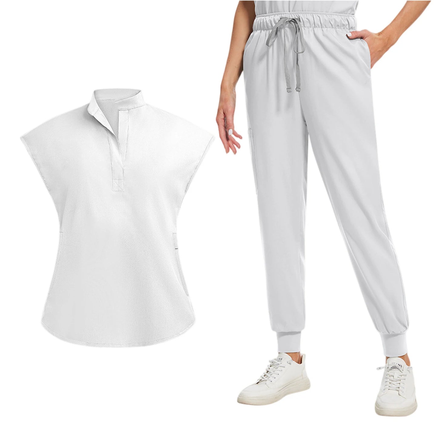 Professional Short Sleeve Scrubs Uniform V Neck Unisex Medical Workwear