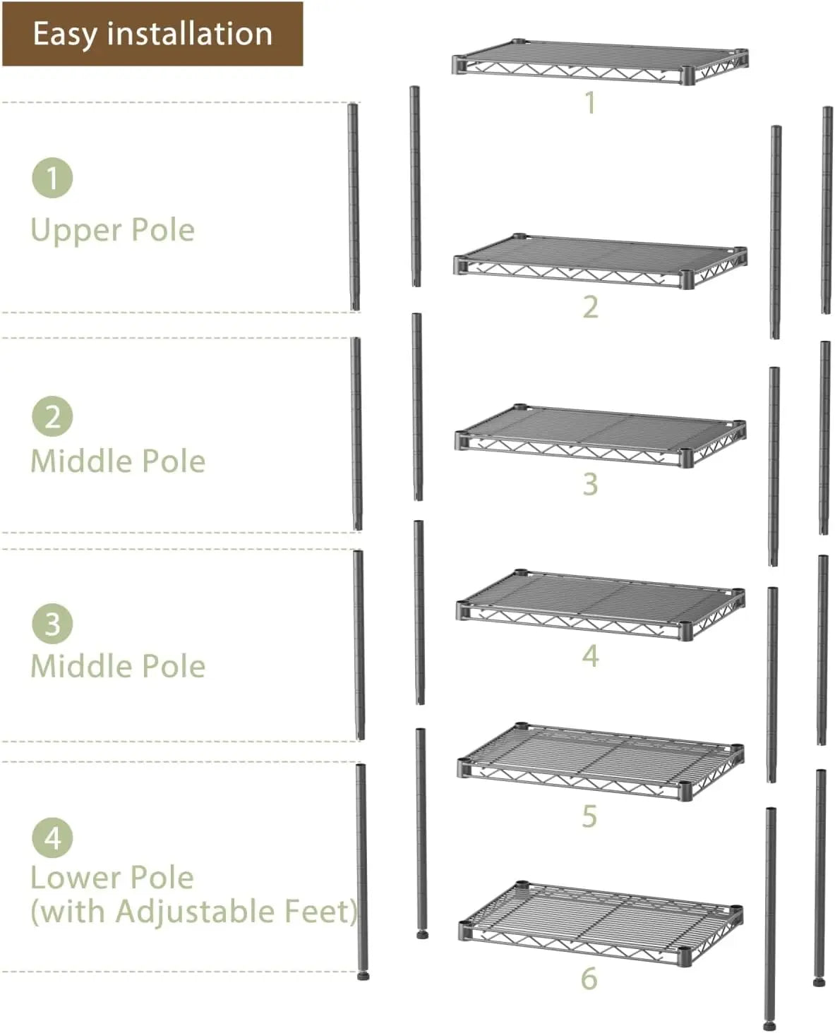 6-Tier Adjustable Wire Storage Shelves With Wheels