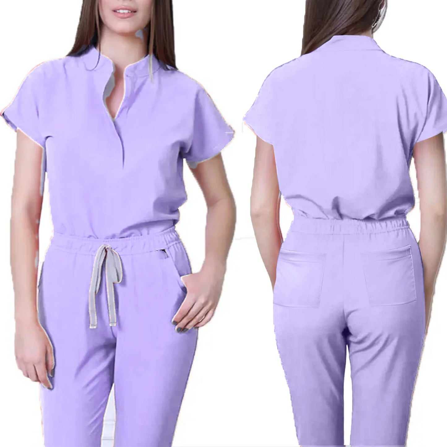 Nurse Jumpsuit Stand Collar Short Sleeve Medical Uniform Workwear