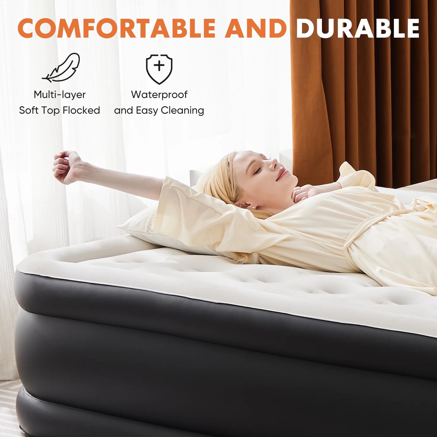 JHK Air Mattress Non Slip Bottom For Home Camping Comfort