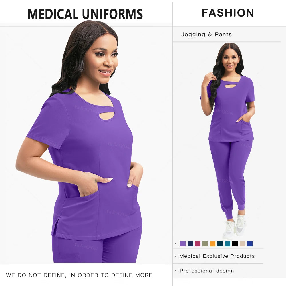 None Womens Medical Scrubs Set Nurses Uniform Jogger Pants