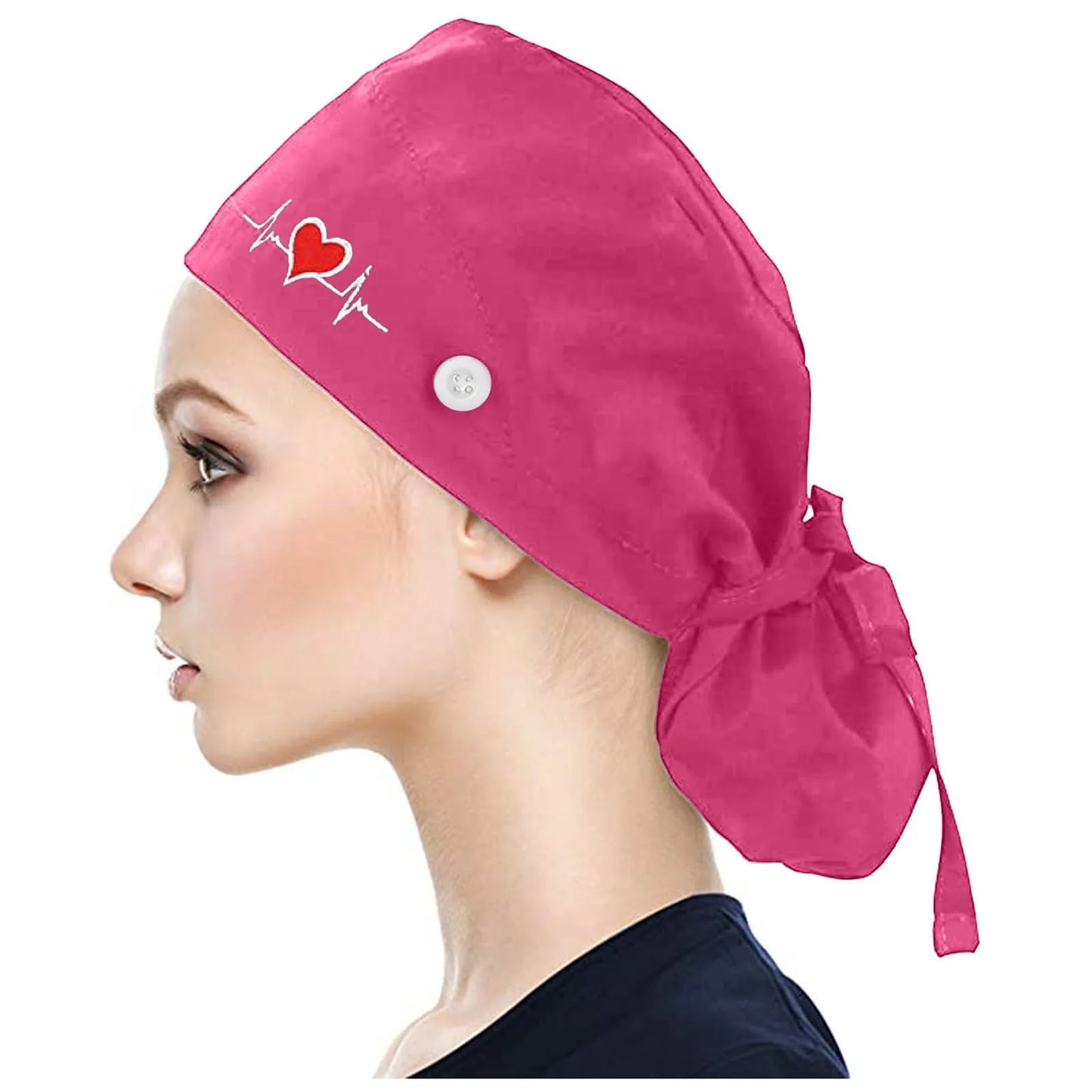 Eillysevens Scrub Cap With Buttons Bouffant Print Sweatband Unisex Hat