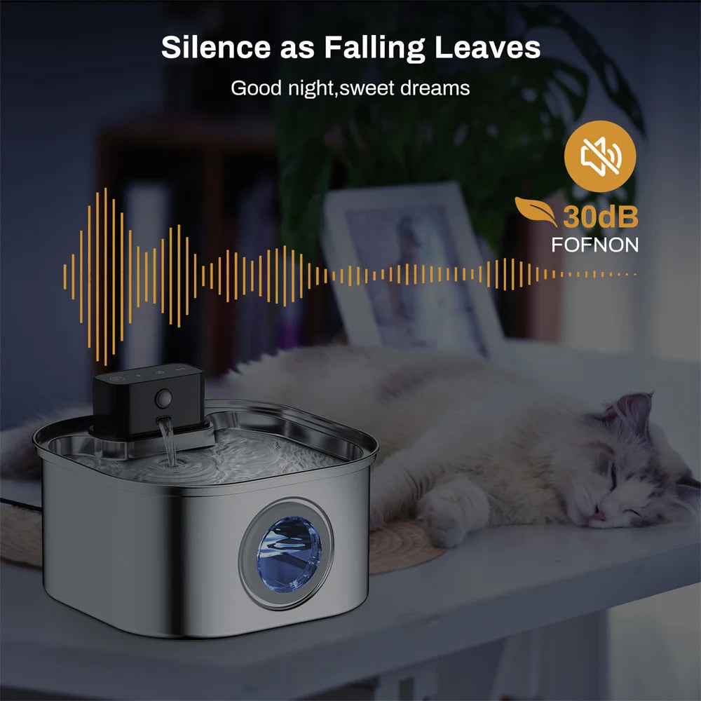 Wireless Stainless Steel Pet Water Fountain 3.2L Motion Sensor