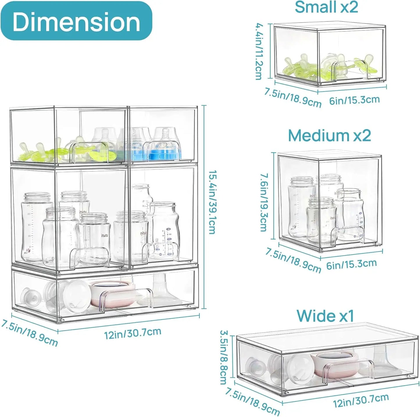 Clear Plastic Stackable Storage Drawers For Kitchen Bathroom Pantry