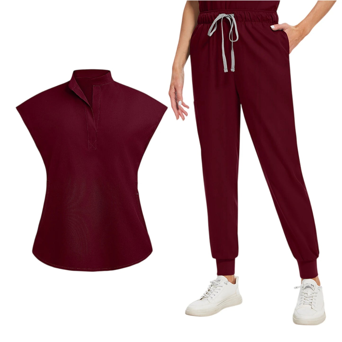 Professional Short Sleeve Scrubs Uniform V Neck Unisex Medical Workwear