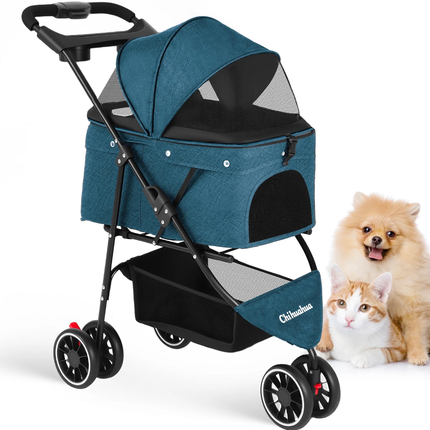 Chihuahua Pet Stroller For Small And Medium Dogs 3-Wheel Foldable