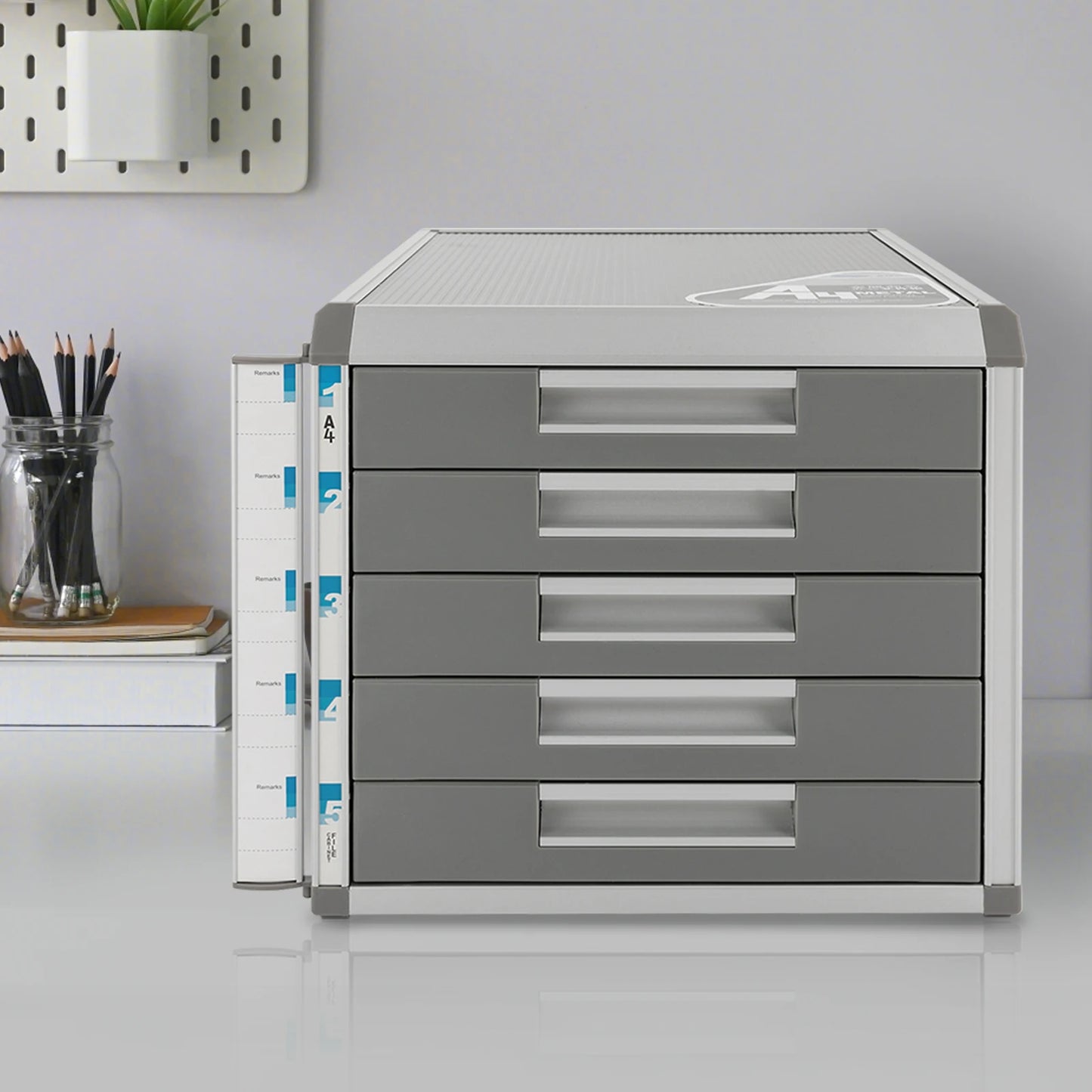 Five Drawer Locking File Organizer Document Storage Cabinet Aluminum Alloy