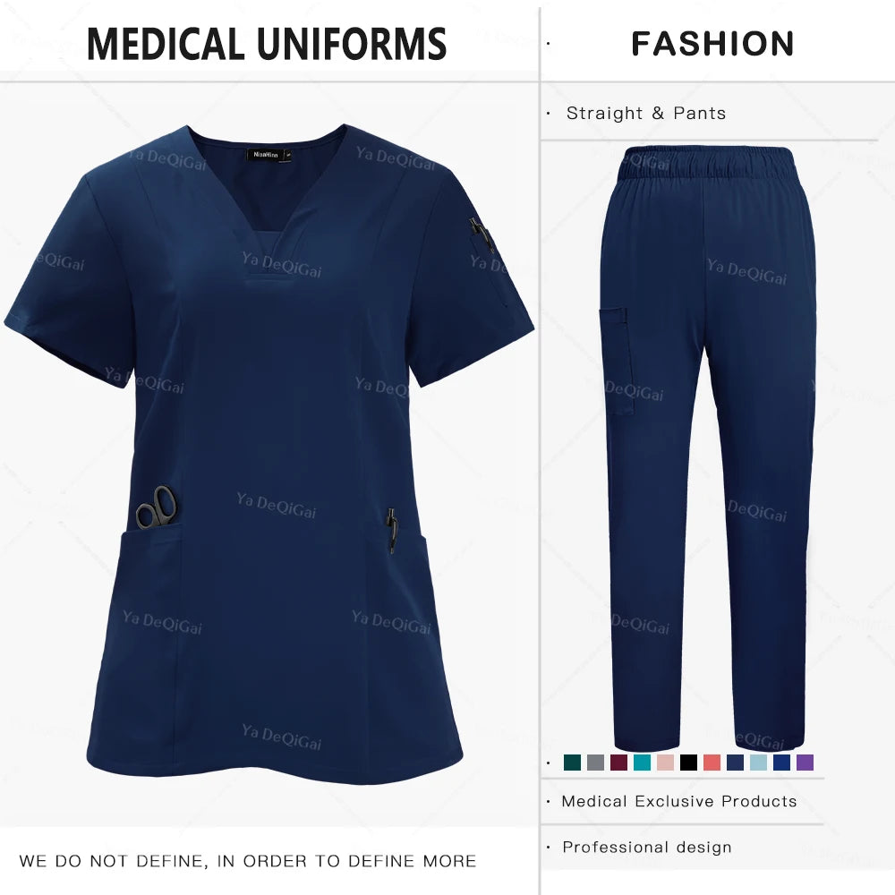 Unisex Nursing Scrubs Sets Medical Uniforms Doctor Nurse Tops Pants