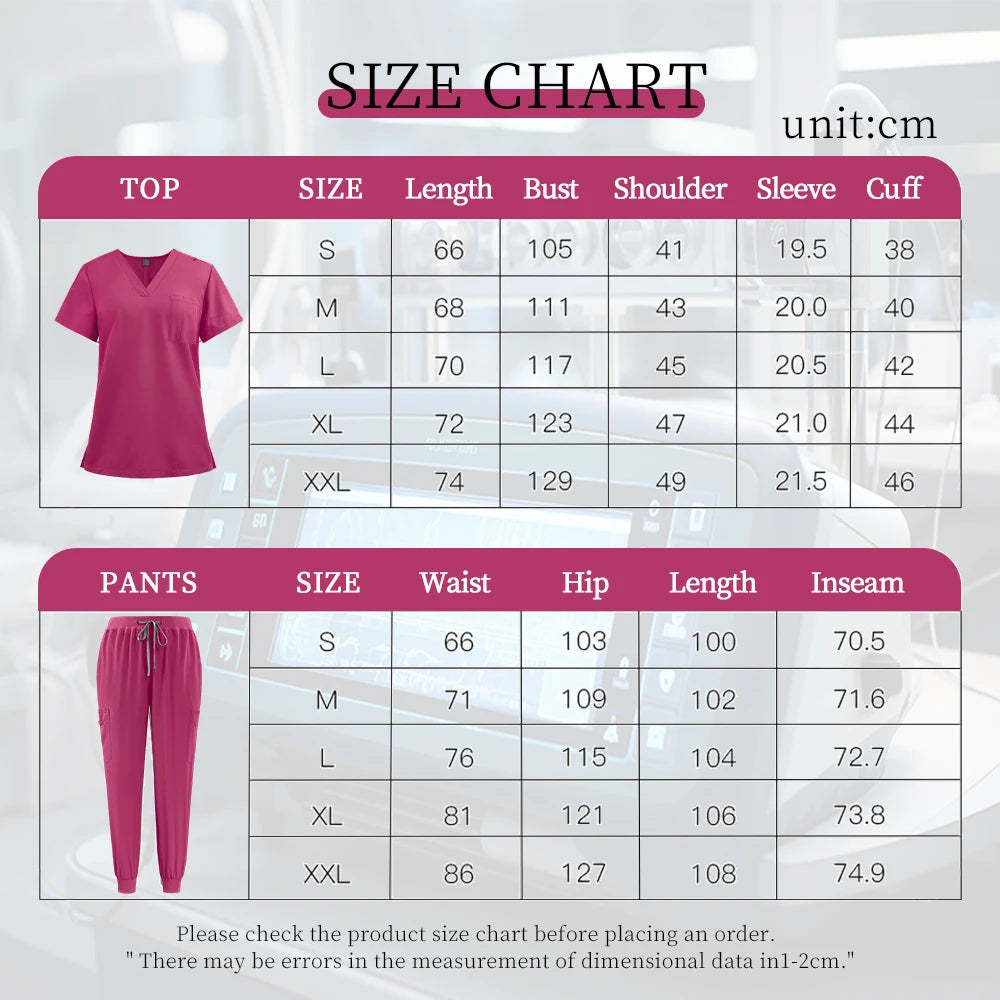 NONECN Surgery Scrubs Set Women Short Sleeve Top Pants Medical Uniform