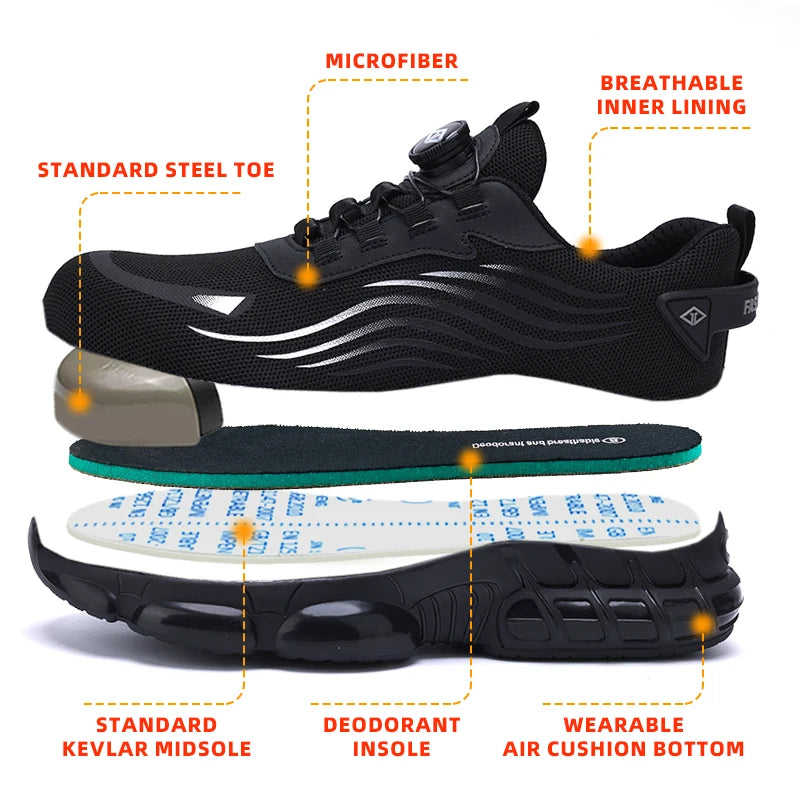 Air Cushion Soft Sole Mens Steel Toe Safety Shoes Breathable