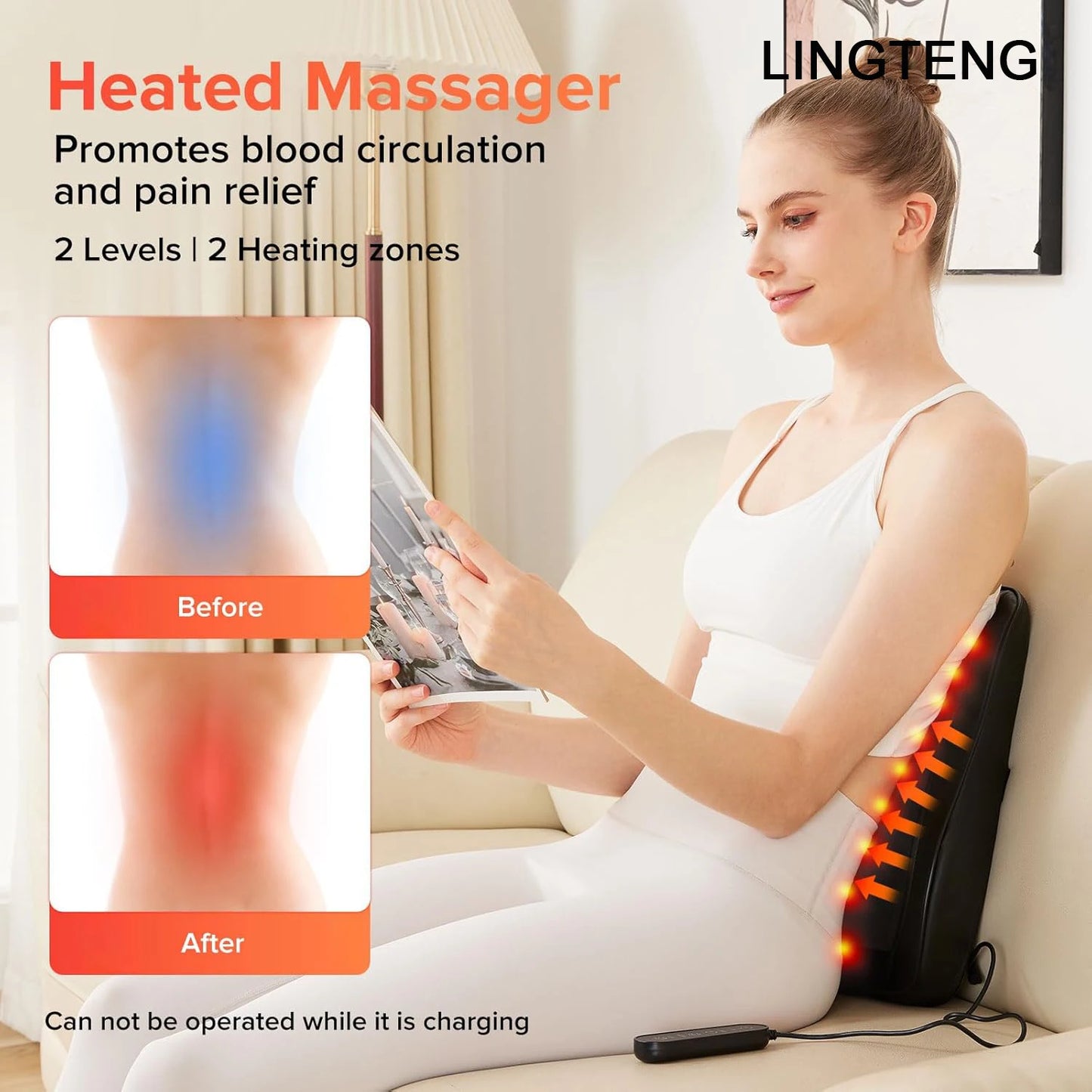 Lingteng Wireless Neck Back Shoulder Massager USB Rechargeable Deep Tissue