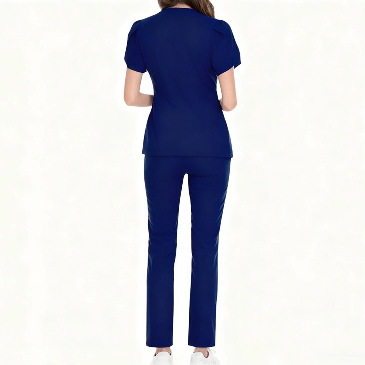 Nurse Scrub Set V Neck Zip Short Sleeves Long Pants