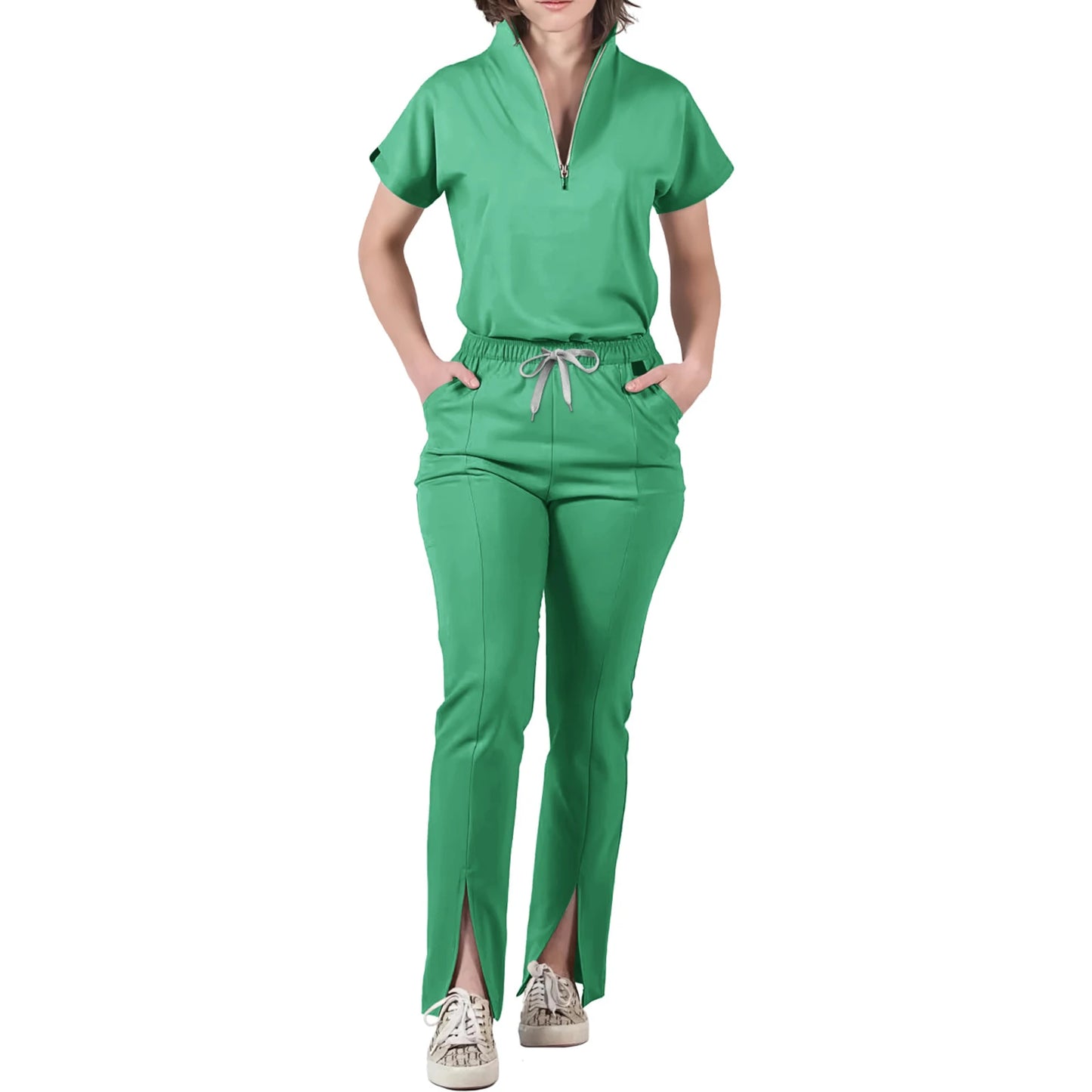 Nurse Scrub Set V-Neck Half Zip Short Sleeve Professional Workwear