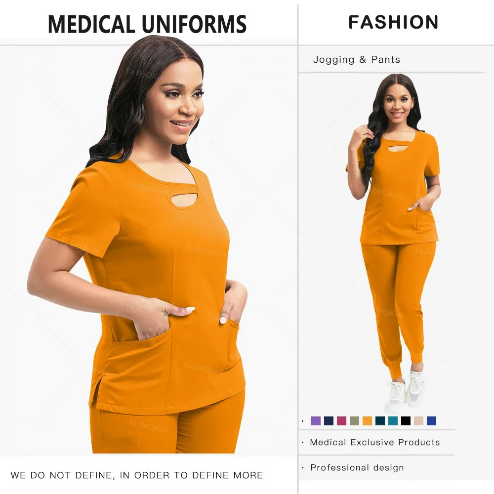 None Womens Medical Scrubs Set Nurses Uniform Jogger Pants