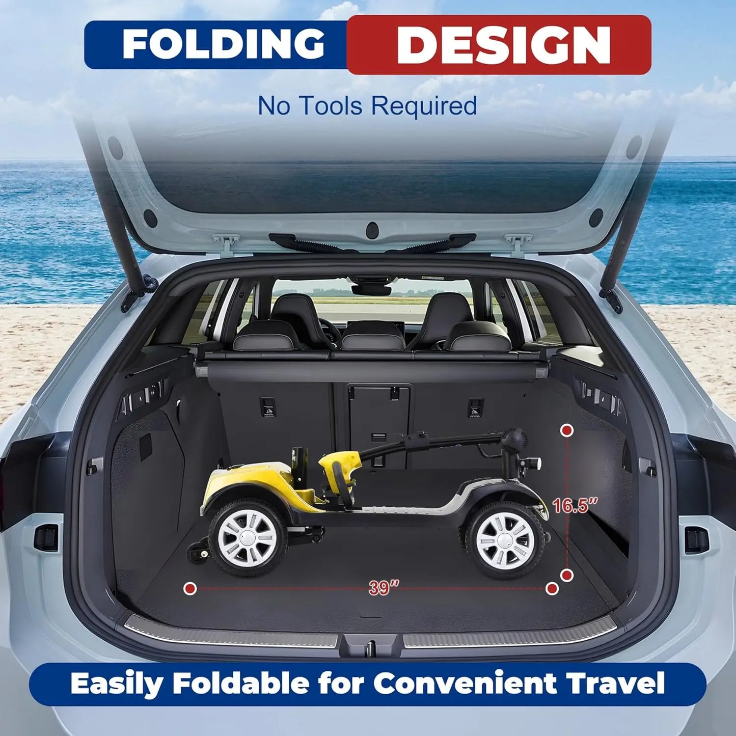4 Wheel Mobility Scooter 300 lb Capacity Folding for Adults