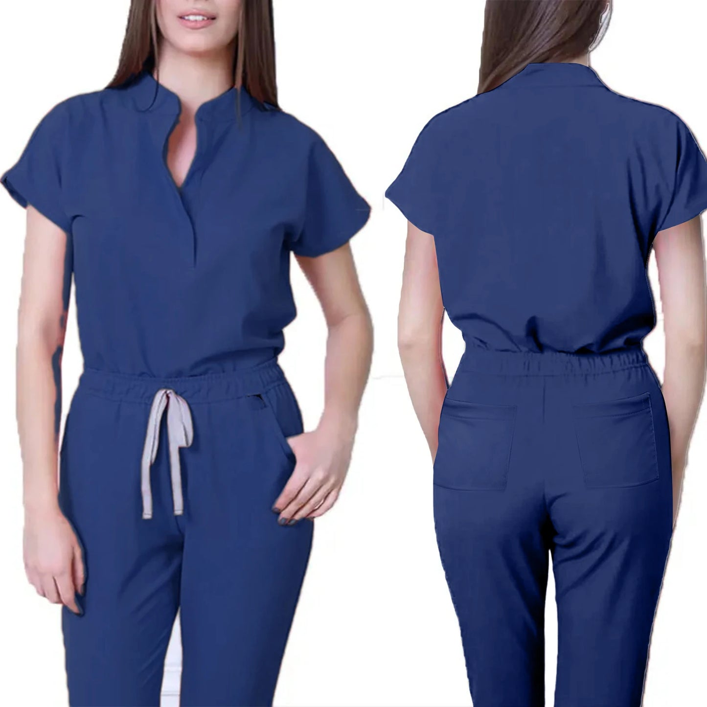 Nurse Jumpsuit Stand Collar Short Sleeve Medical Uniform Workwear