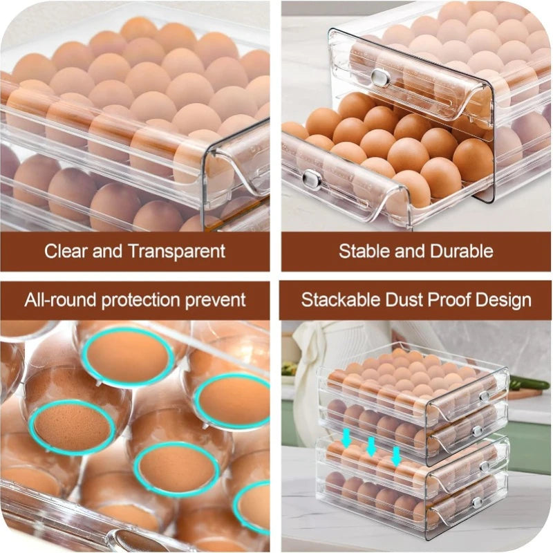 Egg Holder For Refrigerator 60 Egg Drawer Organizer 2 Layer