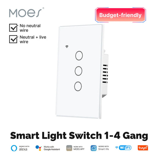 WiFi Smart Glass Touch Light Switch Remote Control No Neutral