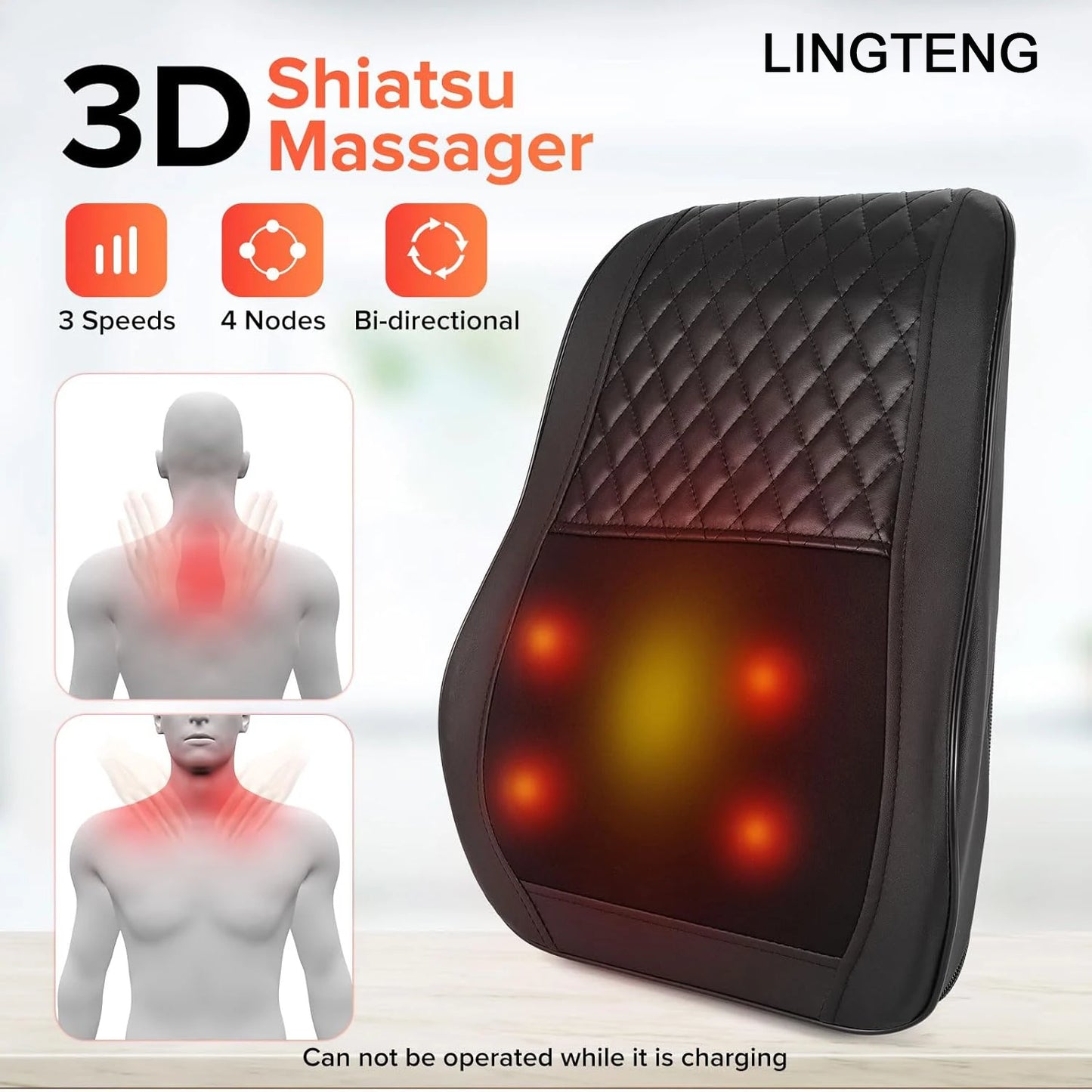 Lingteng Wireless Neck Back Shoulder Massager USB Rechargeable Deep Tissue
