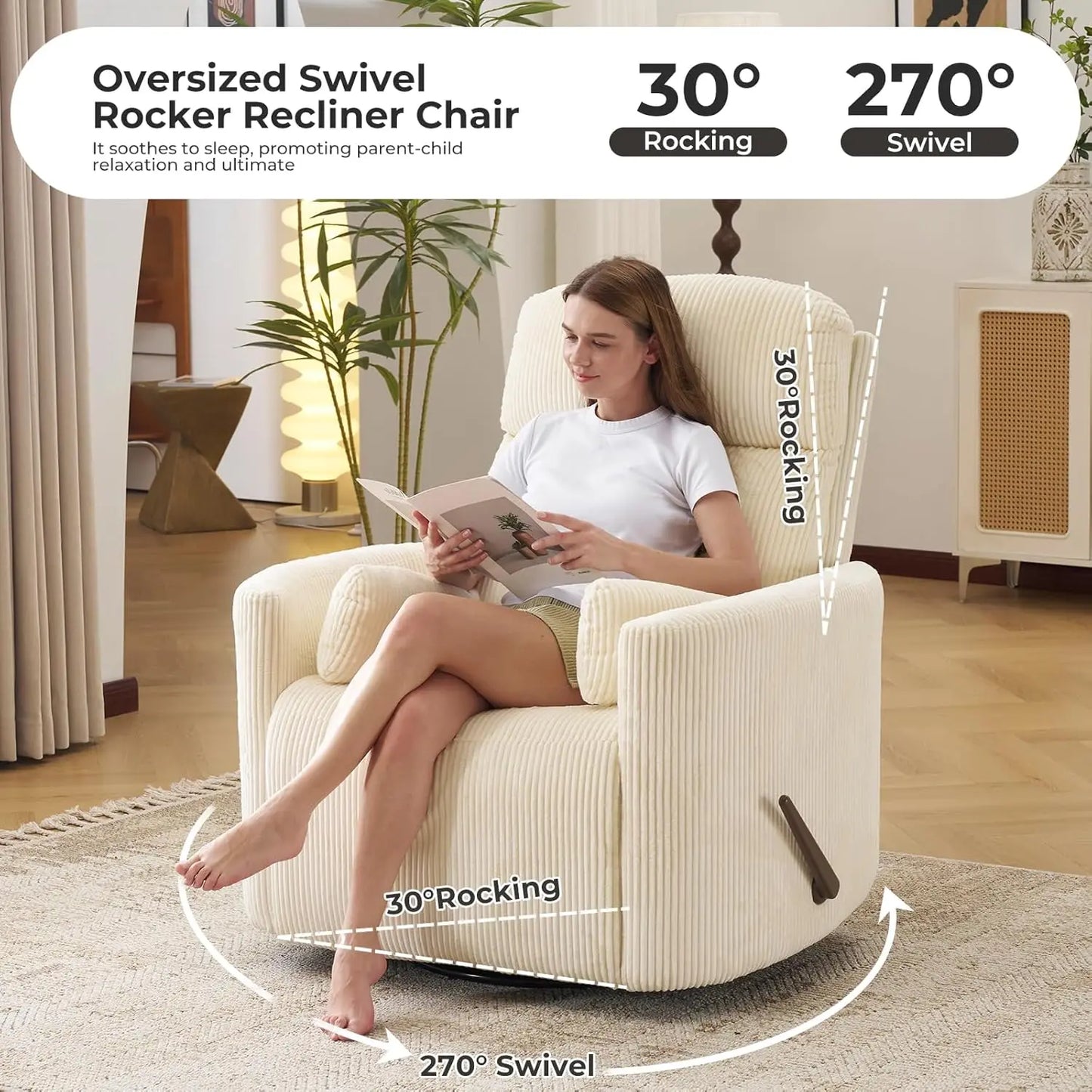 Swivel Rocker Recliner With Massage And Heat Adjustable Headrest Manual