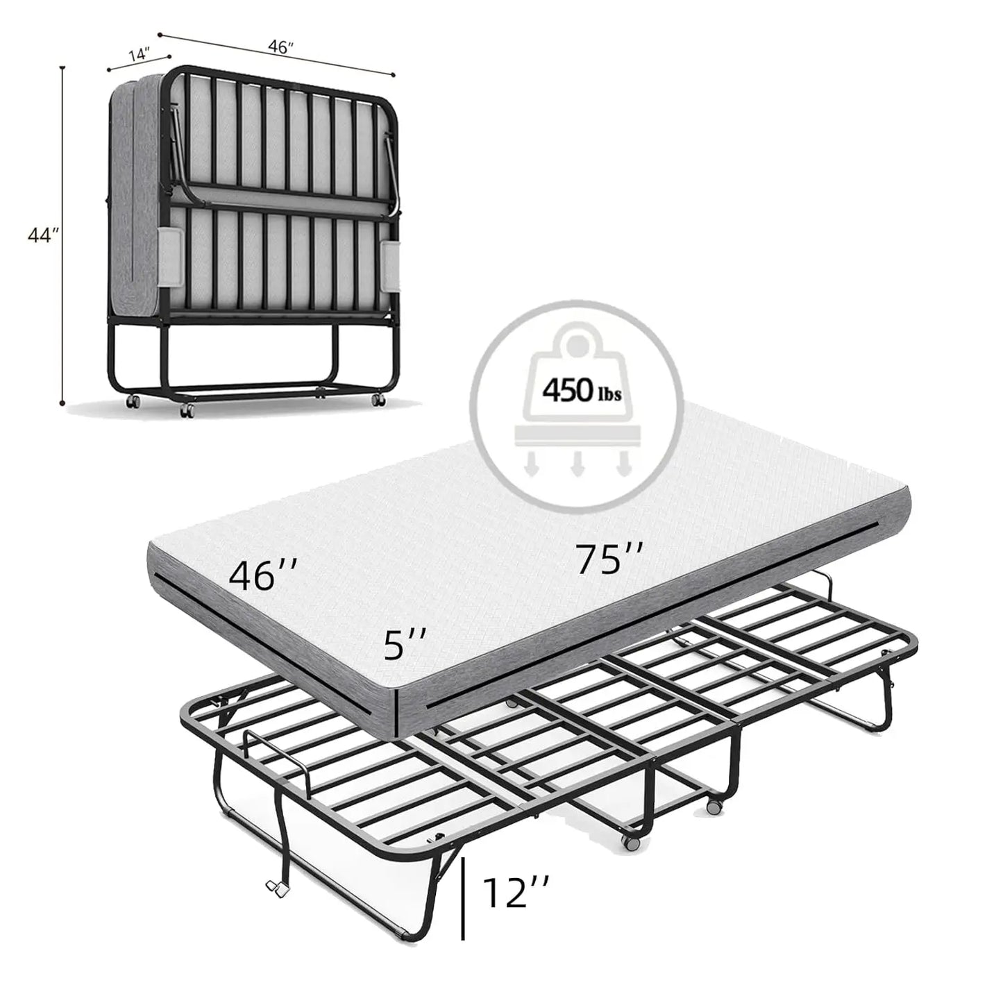 Folding Bed With Mattress Rollaway For Home Hospital Living Room