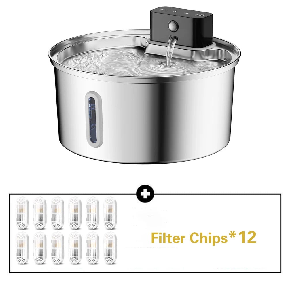 Wireless Stainless Steel Pet Water Fountain 3.2L Motion Sensor
