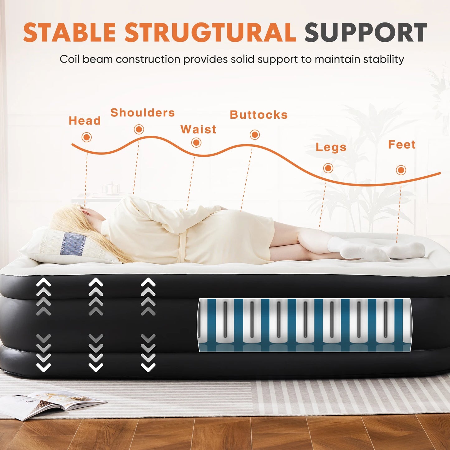 JHK Air Mattress Non Slip Bottom For Home Camping Comfort