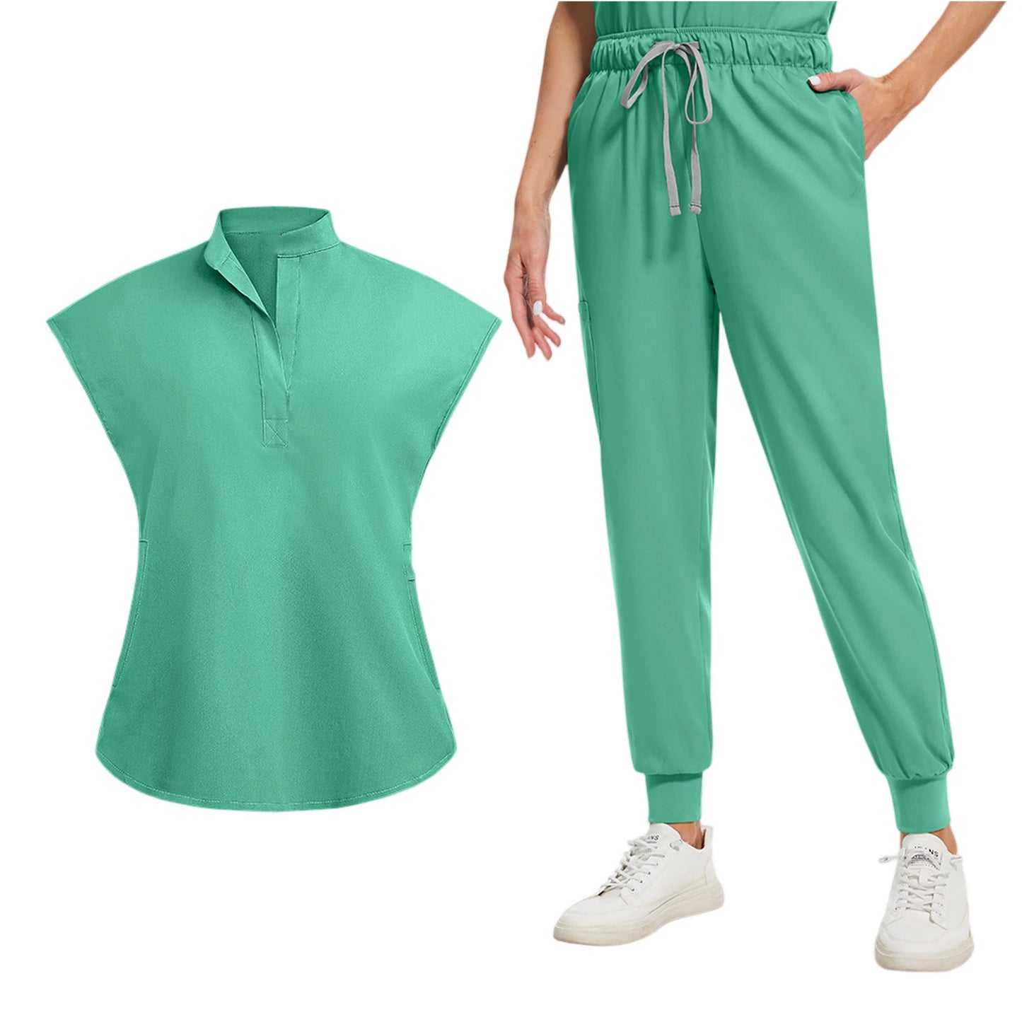 Professional Short Sleeve Scrubs Uniform V Neck Unisex Medical Workwear