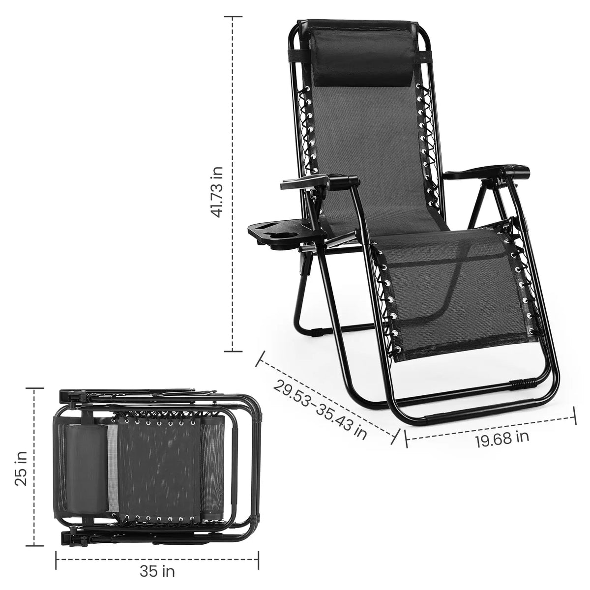 JHK Zero Gravity Recliner Outdoor Lounge Chair Portable