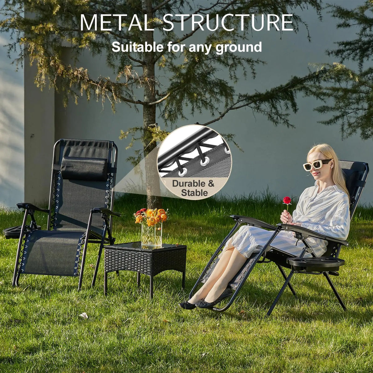 JHK Zero Gravity Recliner Outdoor Lounge Chair Portable