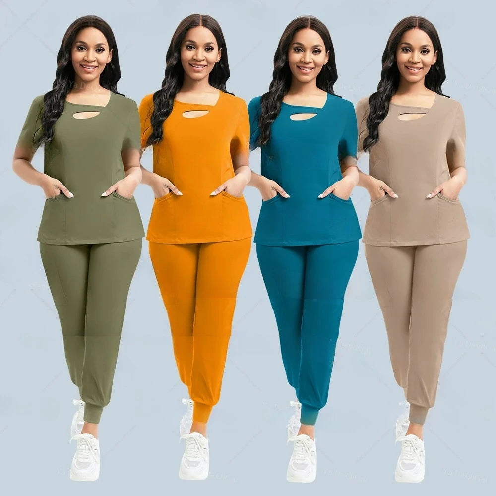 None Womens Medical Scrubs Set Nurses Uniform Jogger Pants