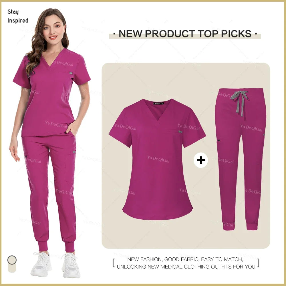 NONECN Nurse Uniforms Set Women Men Medical Hospital Scrubs Outfit