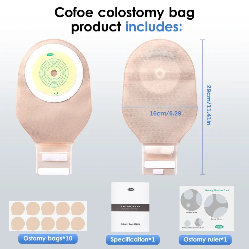 Cofoe Economical Drain Valve Colostomy Bags For Adults Clip Closure
