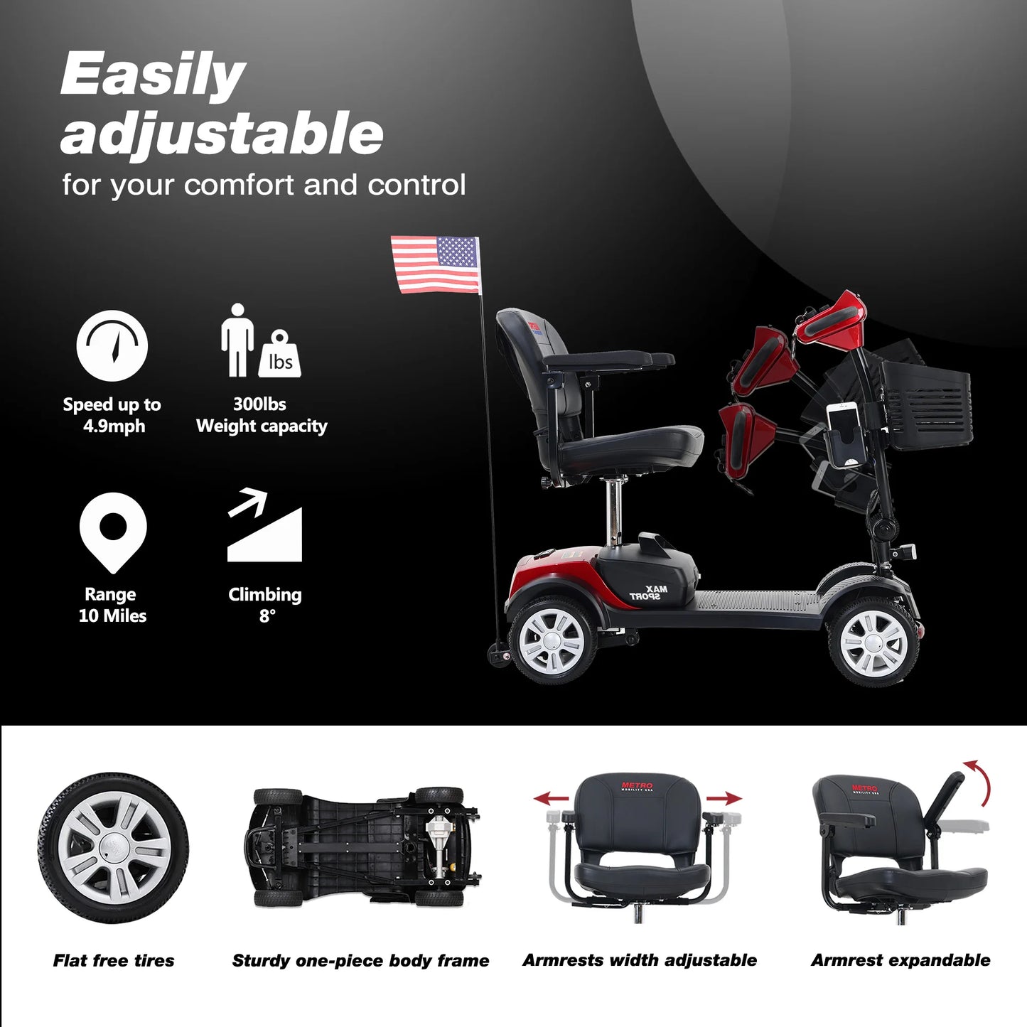 Compact 4-Wheel Mobility Scooter With LED Lights And Solid Tyres