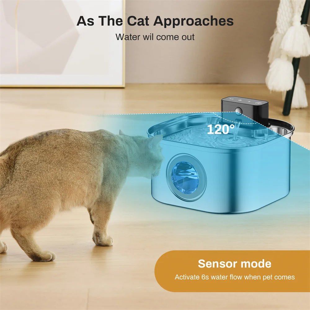Wireless Stainless Steel Pet Water Fountain 3.2L Motion Sensor