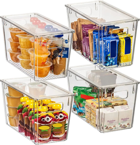 Plastic Storage Bins With Lids Four Pack Kitchen Pantry Organization