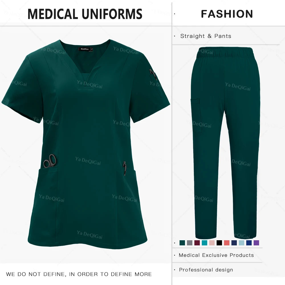 Unisex Nursing Scrubs Sets Medical Uniforms Doctor Nurse Tops Pants