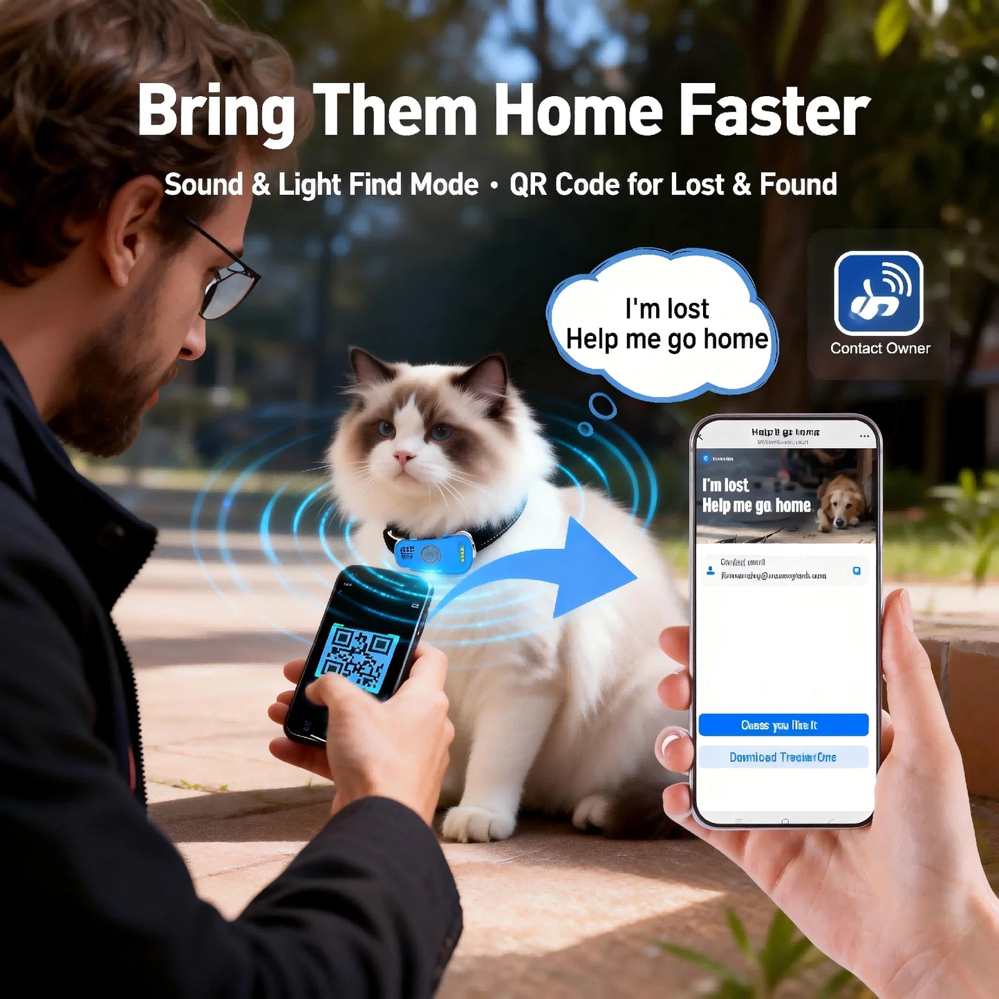 WANWAYTECH GPS Pet Tracker for Dogs Cats Real Time Tracking