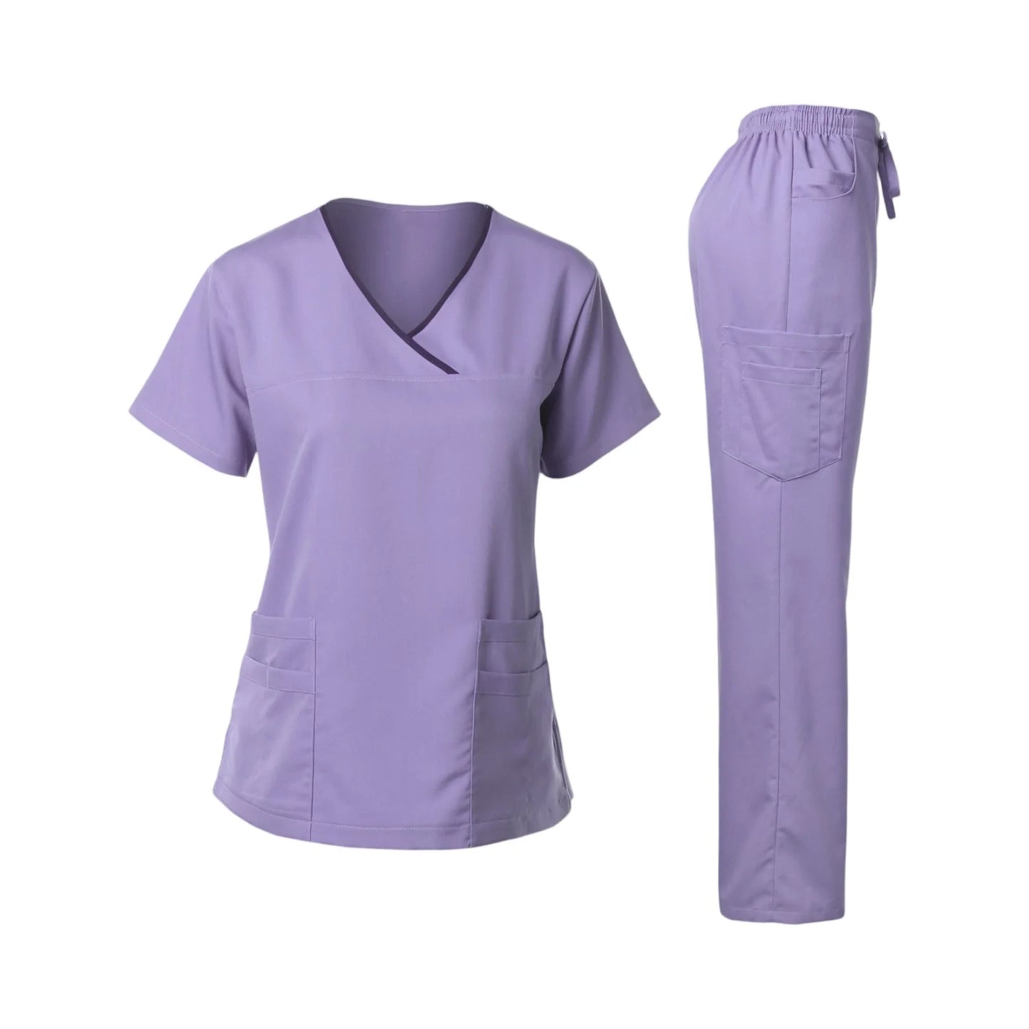 Nurse Scrub Set V-Neck Short Sleeve Multi-Pocket Pants