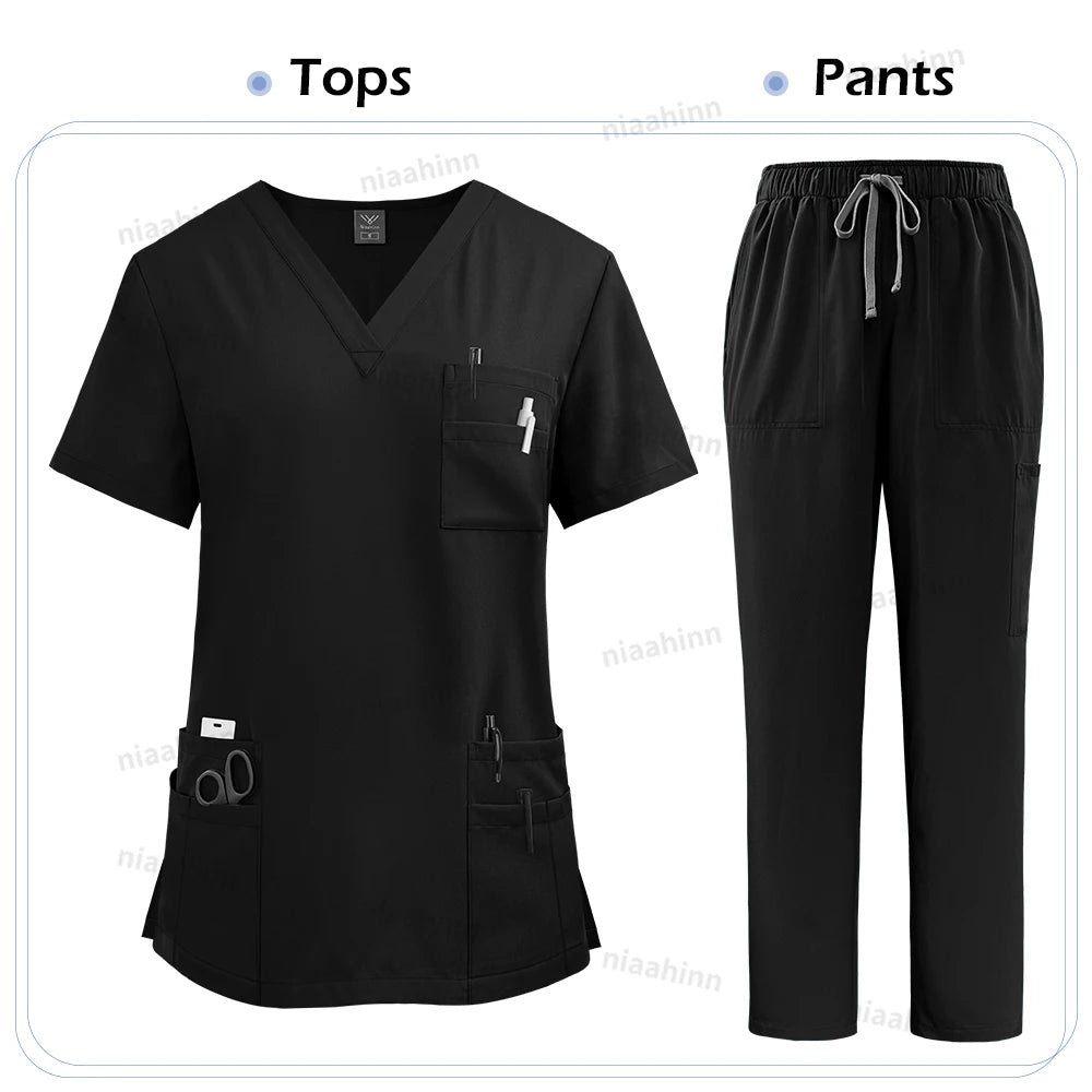 Medical Scrubs Set For Women Nurse Uniform Unisex Lab Coat