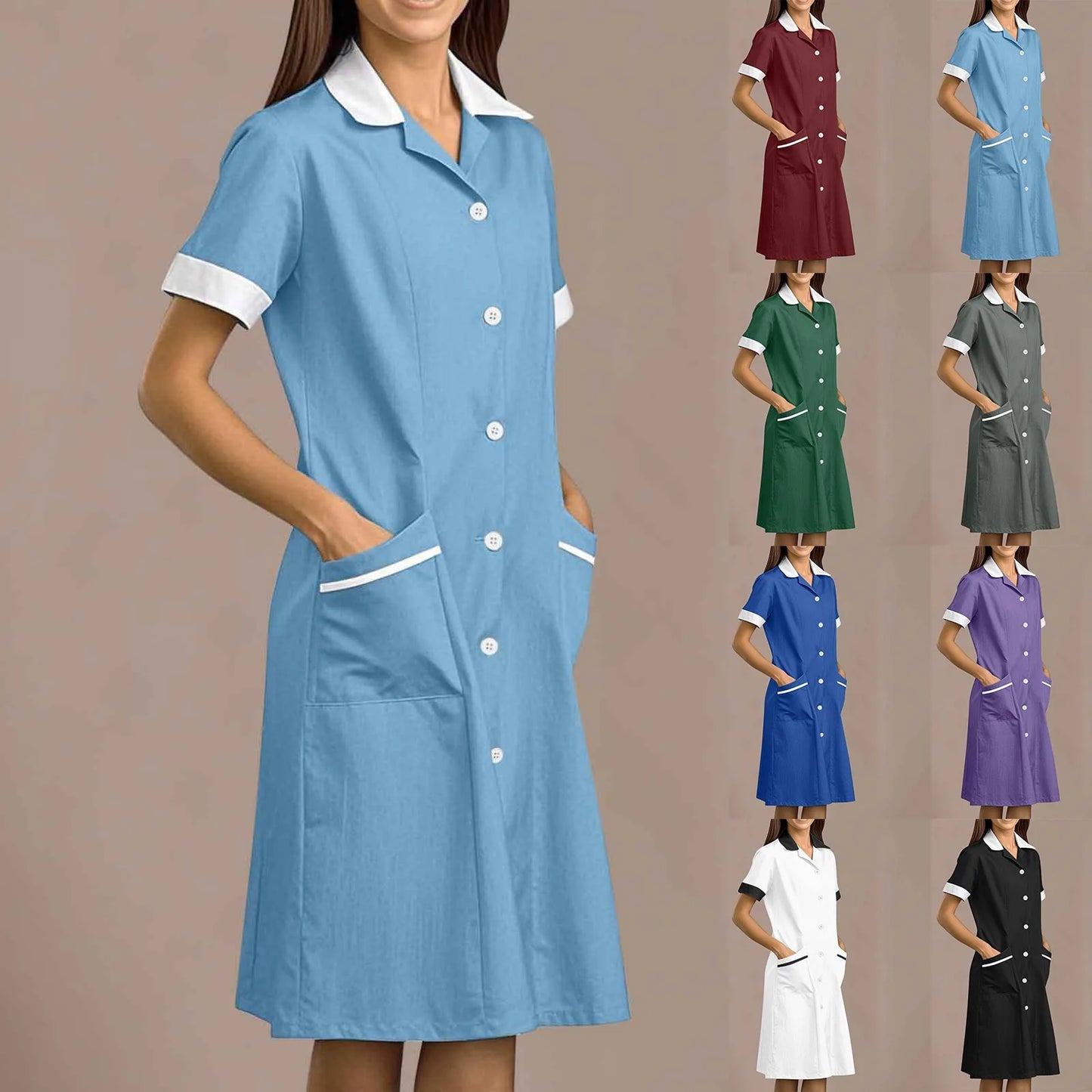 Eillysevens Nurse Uniform Long Sleeve Slim Fit Dress