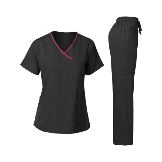 Nurse Scrub Set V-Neck Short Sleeve Multi-Pocket Pants