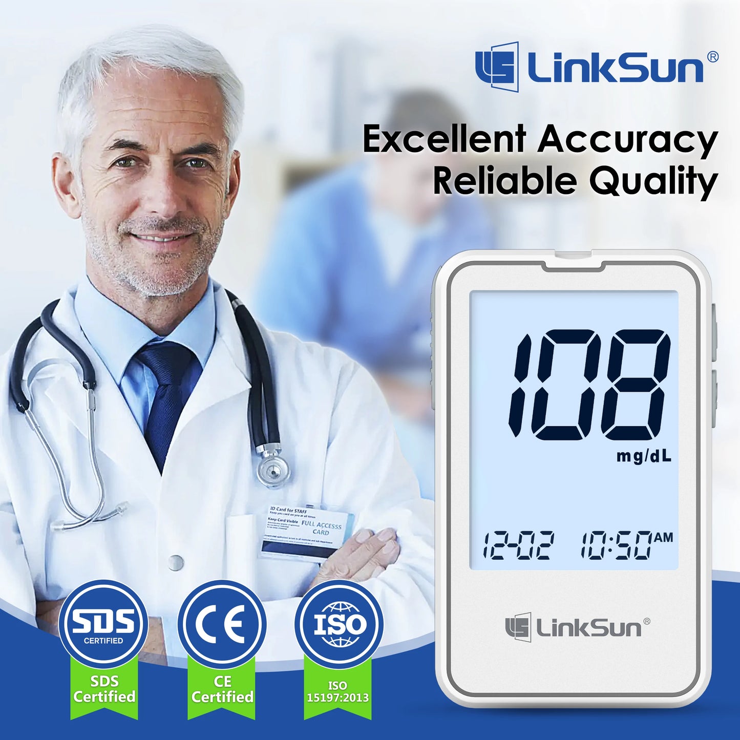 Linksun G-425-2 Blood Glucose Meter Glucometer Kit For Diabetes Testing