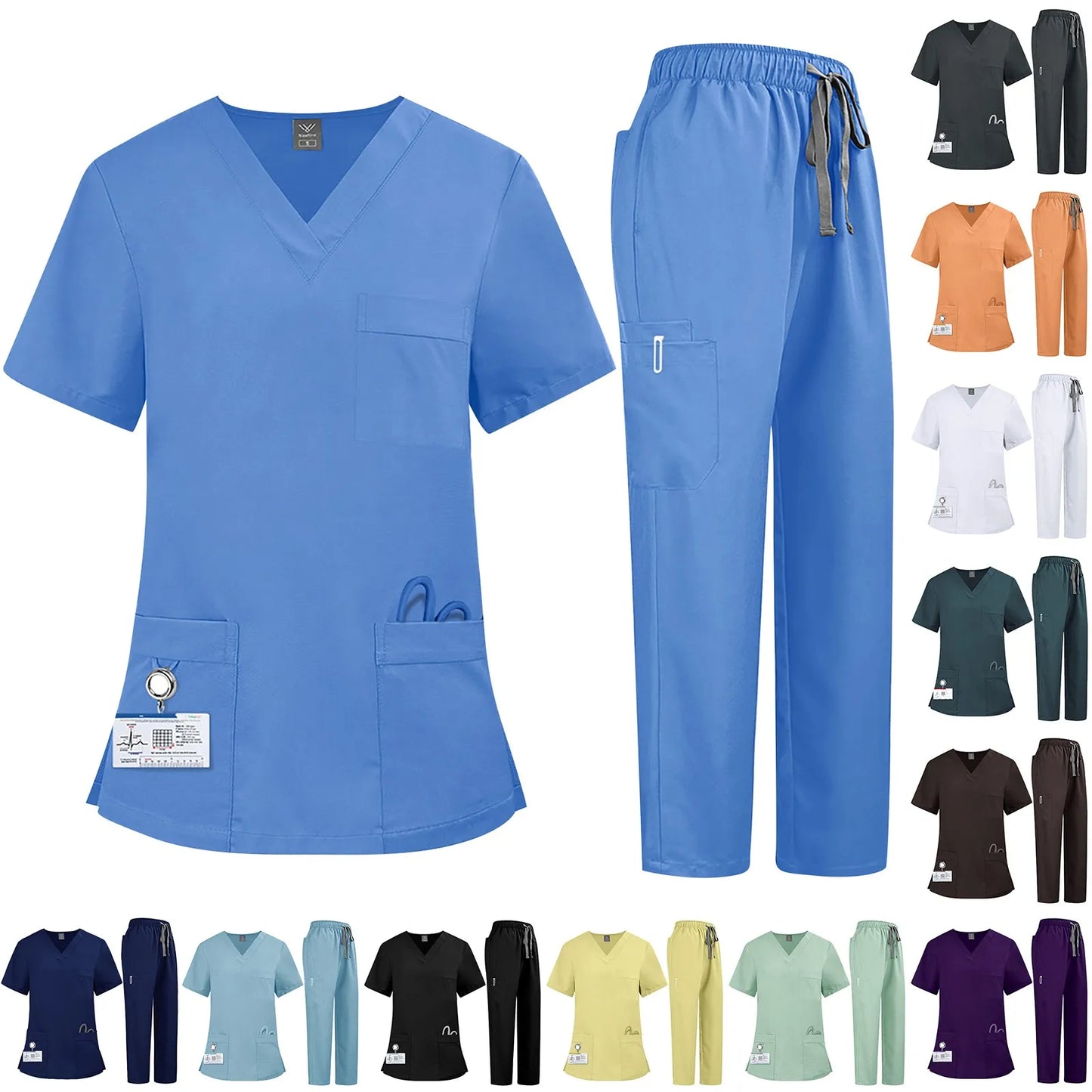 Eillysevens Women's Nurse Scrub Uniform V Neck Short Sleeve