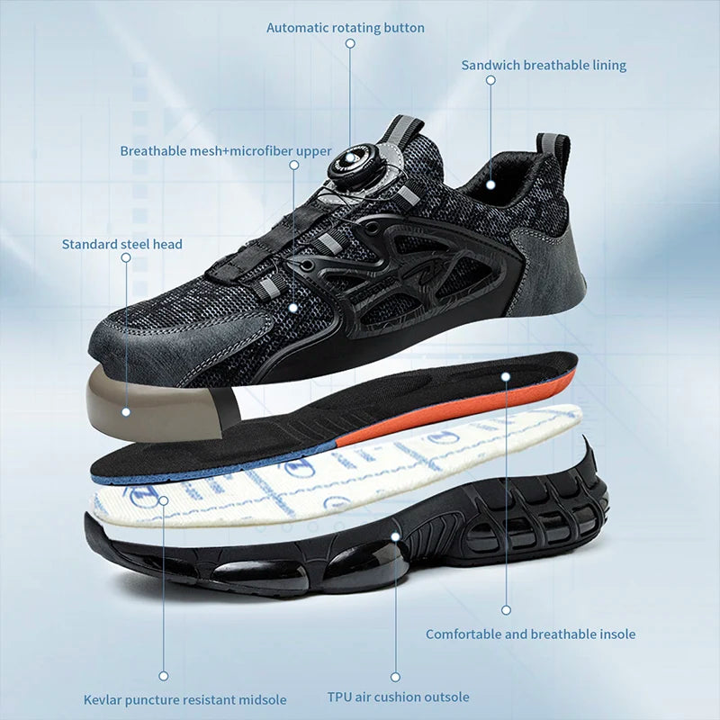 Stab-Proof Work Shoes With Elastic Buttons And Lace-Up For Men