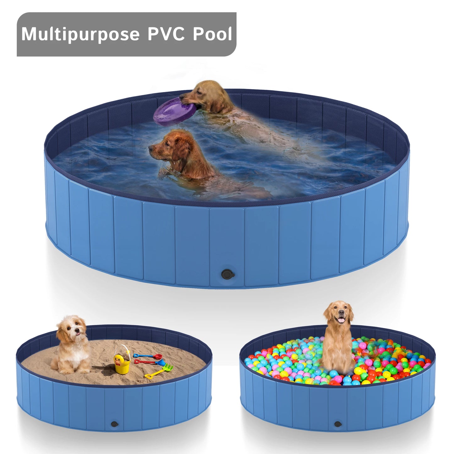 Portable Dog Pool Foldable Pet Bath Tub Anti Slip Collapsible Hard Plastic
