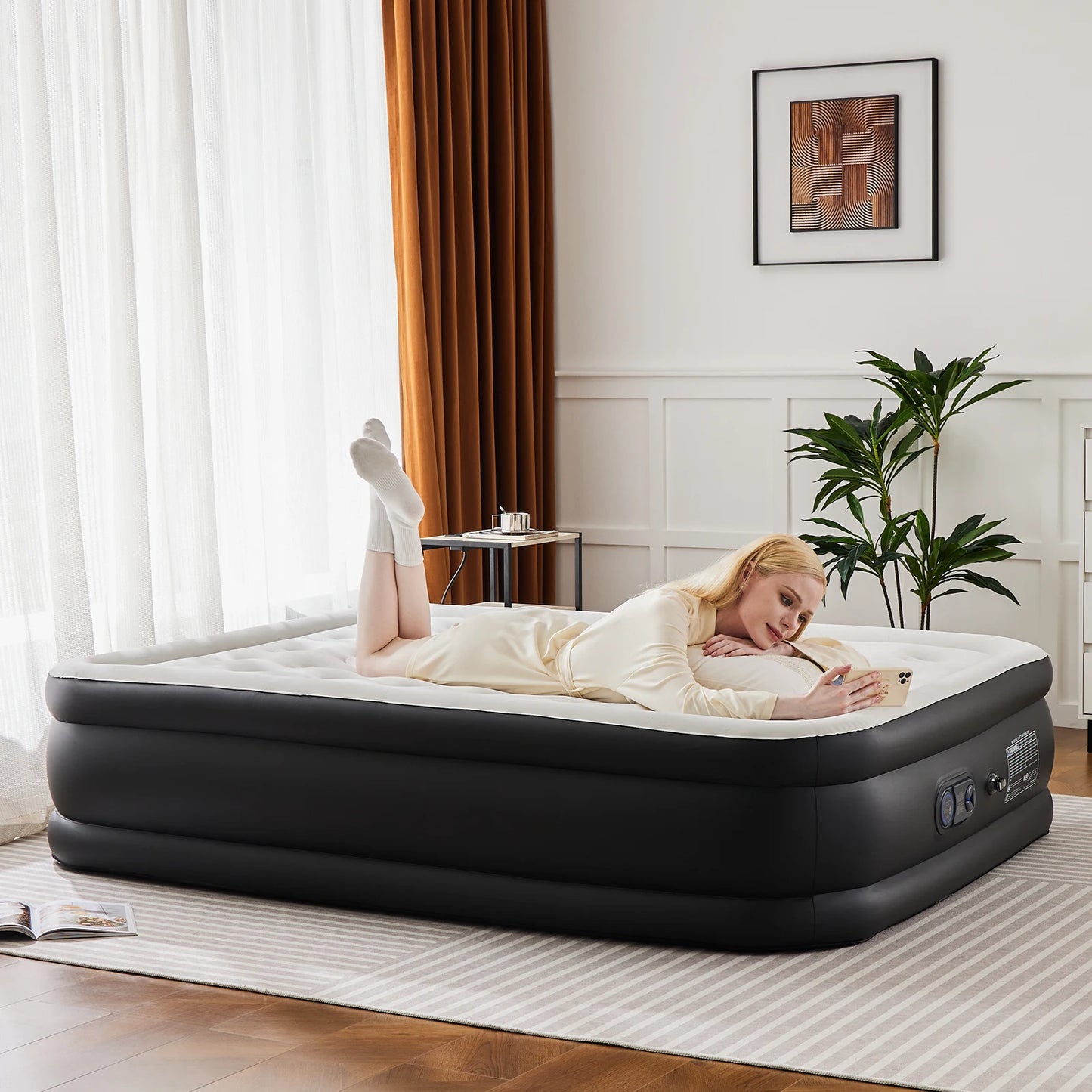 JHK Air Mattress Non Slip Bottom For Home Camping Comfort