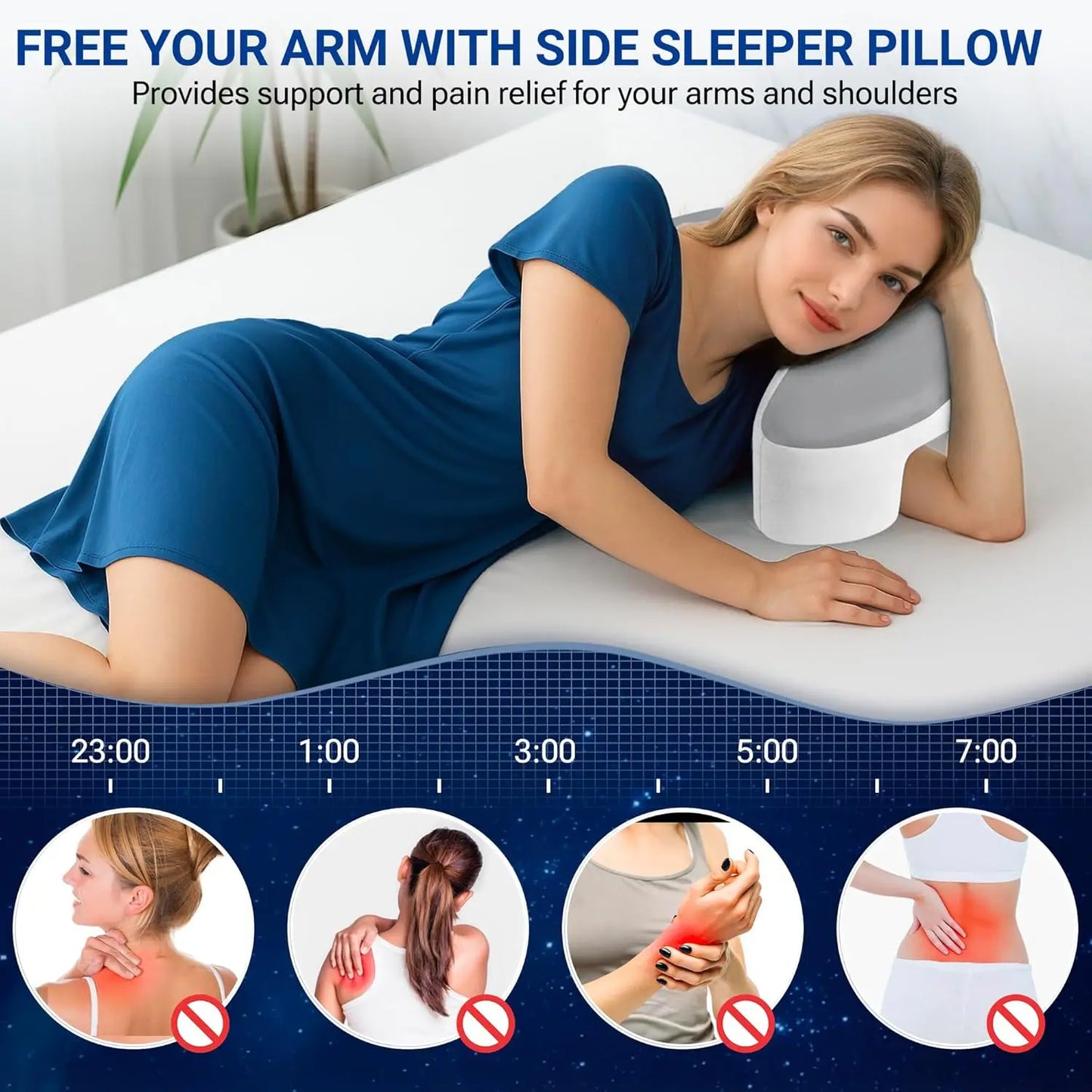 Memory Foam Side Sleeper Pillow With Arm Hole For Neck