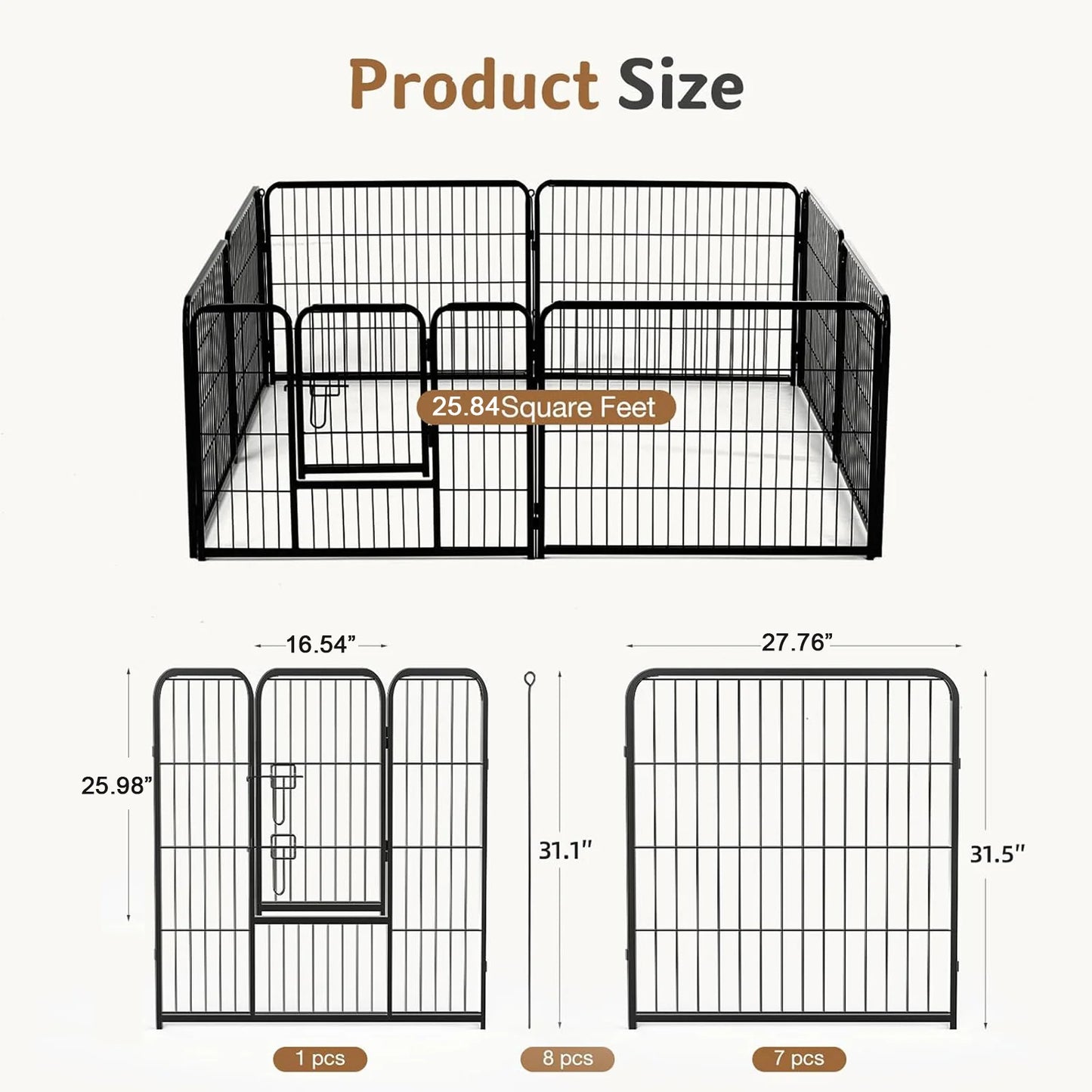 JHK Metal Dog Playpen Foldable Pet Fence for Outdoors