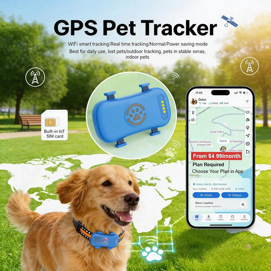 WANWAYTECH GPS Pet Tracker 4G Built-In SIM for Dogs Cats
